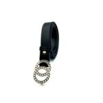 ⁦Ceinture Femme – Noire, Boucle Anneaux Dorés⁩ - الصورة ⁦2⁩