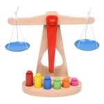 Balance d'équilibre en bois – plateaux et poids