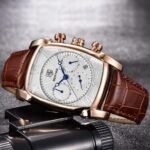 ⁦Montre Homme BENYAR 5113 Chronographe – Boîtier Tonneau Or Rose, Cadran Blanc, Cuir Marron⁩ - الصورة ⁦3⁩