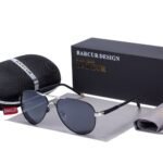 ⁦Lunettes de Soleil Polarisées Homme BARCUR BC8728 – Aviateur, Noir et Argent⁩ - الصورة ⁦2⁩