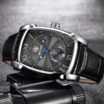 ⁦Montre Homme BENYAR 5114 – Boîtier Tonneau Argenté, Cadran Noir, Cuir Noir⁩ - الصورة ⁦2⁩