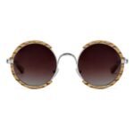 ⁦Lunettes de Soleil Polarisées Unisexe BARCUR BC2604 – Rondes Effet Bois, Pont Argenté⁩ - الصورة ⁦2⁩