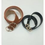 ⁦Pack de 2 Ceintures Femme – Noir et Cognac, Boucle Double Anneau⁩ - الصورة ⁦2⁩