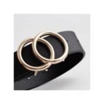 ⁦Ceinture Femme – Noire, Boucle Double Anneau Dorée⁩ - الصورة ⁦2⁩