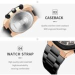 ⁦Montre Homme BENYAR Chronographe – Cadran Noir, Boîtier Or Rose, Acier Noir⁩ - الصورة ⁦3⁩