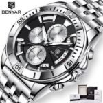 ⁦Montre Homme BENYAR 51080 Chronographe – Cadran Noir à Compteurs Argentés, Acier⁩ - الصورة ⁦5⁩