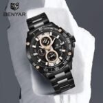 ⁦Montre Homme BENYAR 51048 Chronographe – Acier Noir, Compteurs Or Rose⁩ - الصورة ⁦2⁩