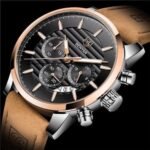⁦Montre Homme BENYAR 5104 Chronographe – Cadran Noir, Or Rose, Cuir Camel⁩ - الصورة ⁦3⁩