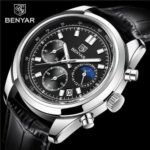 ⁦Montre Homme BENYAR 51093 – Cadran Noir, Boîtier Argenté, Cuir Noir⁩ - الصورة ⁦2⁩