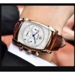 ⁦Montre Homme BENYAR 5113 Chronographe – Boîtier Tonneau Or Rose, Cadran Blanc, Cuir Marron⁩ - الصورة ⁦2⁩