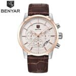 ⁦Montre Homme BENYAR 51004 Chronographe – Cadran Blanc, Or Rose, Cuir Marron⁩ - الصورة ⁦2⁩