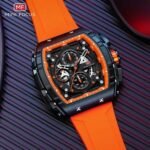 ⁦Montre Homme MINI FOCUS MF0399 Chronographe Tonneau – Boîtier Noir, Bracelet Orange⁩ - الصورة ⁦4⁩
