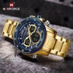 ⁦Montre Homme NAVIFORCE NF9189 Analogique-Digitale – Dorée, Cadran Bleu⁩ - الصورة ⁦5⁩