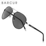 ⁦Lunettes de Soleil Polarisées Homme BARCUR BC8728 – Aviateur, Noir et Argent⁩ - الصورة ⁦3⁩