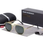 ⁦Lunettes de Soleil Polarisées Homme BARCUR BC8550 – Carrées Métal, Dorées, Verres Verts⁩ - الصورة ⁦2⁩
