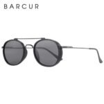⁦Lunettes de Soleil Polarisées Homme BARCUR BC8509 – Rondes Double Cercle, Noires⁩ - الصورة ⁦2⁩