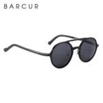 ⁦Lunettes de Soleil Polarisées Unisexe BARCUR BC8565 – Rondes Double Pont, Noires⁩ - الصورة ⁦2⁩