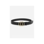 ⁦Ceinture Femme – Noire, Boucle Double Anneau Dorée⁩ - الصورة ⁦3⁩