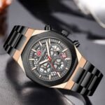 ⁦Montre Homme BENYAR Chronographe – Cadran Noir, Boîtier Or Rose, Acier Noir⁩ - الصورة ⁦2⁩