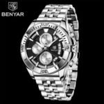 ⁦Montre Homme BENYAR 51080 Chronographe – Cadran Noir à Compteurs Argentés, Acier⁩ - الصورة ⁦2⁩