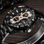 ⁦Montre Homme BENYAR 51048 Chronographe – Acier Noir, Compteurs Or Rose⁩ - الصورة ⁦4⁩