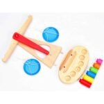 ⁦Balance d'équilibre en bois – plateaux et poids⁩ - الصورة ⁦3⁩