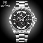 ⁦Montre Homme BENYAR 51048 Chronographe – Cadran Noir, Lunette Tachymètre, Acier⁩ - الصورة ⁦4⁩