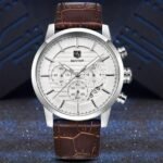 ⁦Montre Homme BENYAR 5104 Chronographe – Cadran Blanc, Or Rose, Cuir Marron Foncé⁩ - الصورة ⁦2⁩