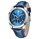 ⁦Montre Homme BENYAR 51093 – Cadran Bleu, Boîtier Argenté, Cuir Bleu⁩ - الصورة ⁦5⁩