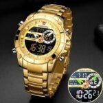 ⁦Montre Homme NAVIFORCE NF9163 Analogique-Digitale – Dorée, Cadran Bleu⁩ - الصورة ⁦3⁩