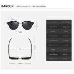 ⁦Lunettes de Soleil Polarisées Unisexe BARCUR BC3017 – Clubmaster, Noir⁩ - الصورة ⁦3⁩
