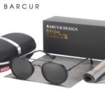 ⁦Lunettes de Soleil Polarisées Homme BARCUR BC8509 – Rondes Double Cercle, Noires⁩ - الصورة ⁦3⁩