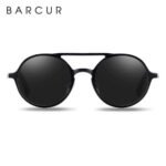 ⁦Lunettes de Soleil Polarisées Unisexe BARCUR BC8565 – Rondes Double Pont, Noires⁩ - الصورة ⁦3⁩