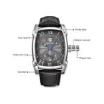 ⁦Montre Homme BENYAR 5114 – Boîtier Tonneau Argenté, Cadran Noir, Cuir Noir⁩ - الصورة ⁦5⁩