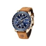 ⁦Montre Homme BENYAR 5140 Chronographe – Cadran Bleu, Boîtier Or Rose, Cuir Camel⁩ - الصورة ⁦3⁩