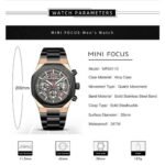 ⁦Montre Homme BENYAR Chronographe – Cadran Noir, Boîtier Or Rose, Acier Noir⁩ - الصورة ⁦4⁩