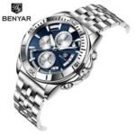 ⁦Montre Homme BENYAR 51080 Chronographe – Cadran Bleu à Compteurs Blancs, Acier⁩ - الصورة ⁦3⁩