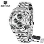 ⁦Montre Homme BENYAR 51080 Chronographe – Cadran Blanc, Bracelet Acier⁩ - الصورة ⁦3⁩
