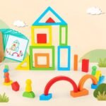 ⁦Blocs arc-en-ciel en bois – formes emboîtables⁩ - الصورة ⁦4⁩