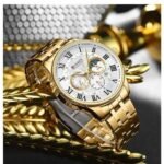 ⁦Montre Homme CURREN 8427 – Toute Dorée, Cadran Blanc à Chiffres Romains⁩ - الصورة ⁦4⁩
