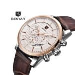 ⁦Montre Homme BENYAR 51004 Chronographe – Cadran Blanc, Or Rose, Cuir Marron⁩ - الصورة ⁦4⁩