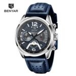 ⁦Montre Homme BENYAR 51071 Multifonction – Cadran Bleu, Cuir Bleu⁩ - الصورة ⁦6⁩