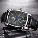 ⁦Montre Homme BENYAR 5114 – Boîtier Tonneau Argenté, Cadran Noir, Cuir Noir⁩ - الصورة ⁦9⁩