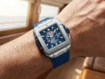 ⁦Montre Homme MINI FOCUS MF0475 Chronographe Carré – Boîtier Argenté, Cadran Squelette Bleu⁩ - الصورة ⁦3⁩