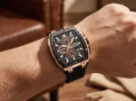 ⁦Montre Homme MINI FOCUS MF0602G Chronographe Carré – Boîtier Or Rose, Bracelet Noir⁩ - الصورة ⁦6⁩