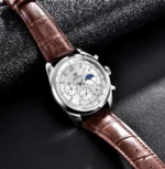 ⁦Montre Homme BENYAR 5193 Chronographe – Cadran Blanc, Cuir Marron⁩ - الصورة ⁦6⁩