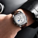 ⁦Montre Homme BENYAR 5193 Chronographe – Cadran Blanc, Cuir Marron⁩ - الصورة ⁦5⁩