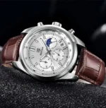 ⁦Montre Homme BENYAR 5193 Chronographe – Cadran Blanc, Cuir Marron⁩ - الصورة ⁦8⁩