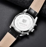 ⁦Montre Homme BENYAR 5193 Chronographe – Cadran Blanc, Cuir Marron⁩ - الصورة ⁦9⁩