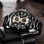 ⁦Montre Homme BENYAR 5148 Chronographe – Acier Noir et Or Rose⁩ - الصورة ⁦4⁩